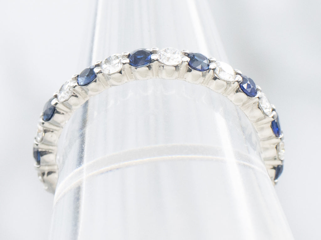 14K White Gold Diamond and Sapphire Band