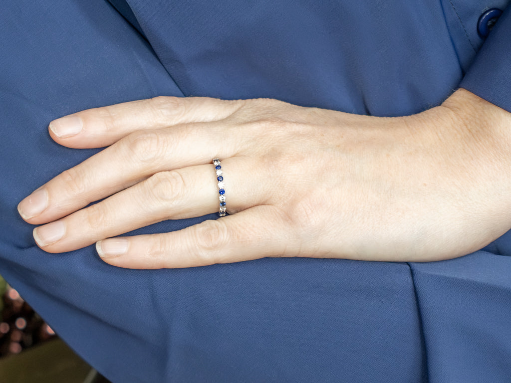 14K White Gold Diamond and Sapphire Band
