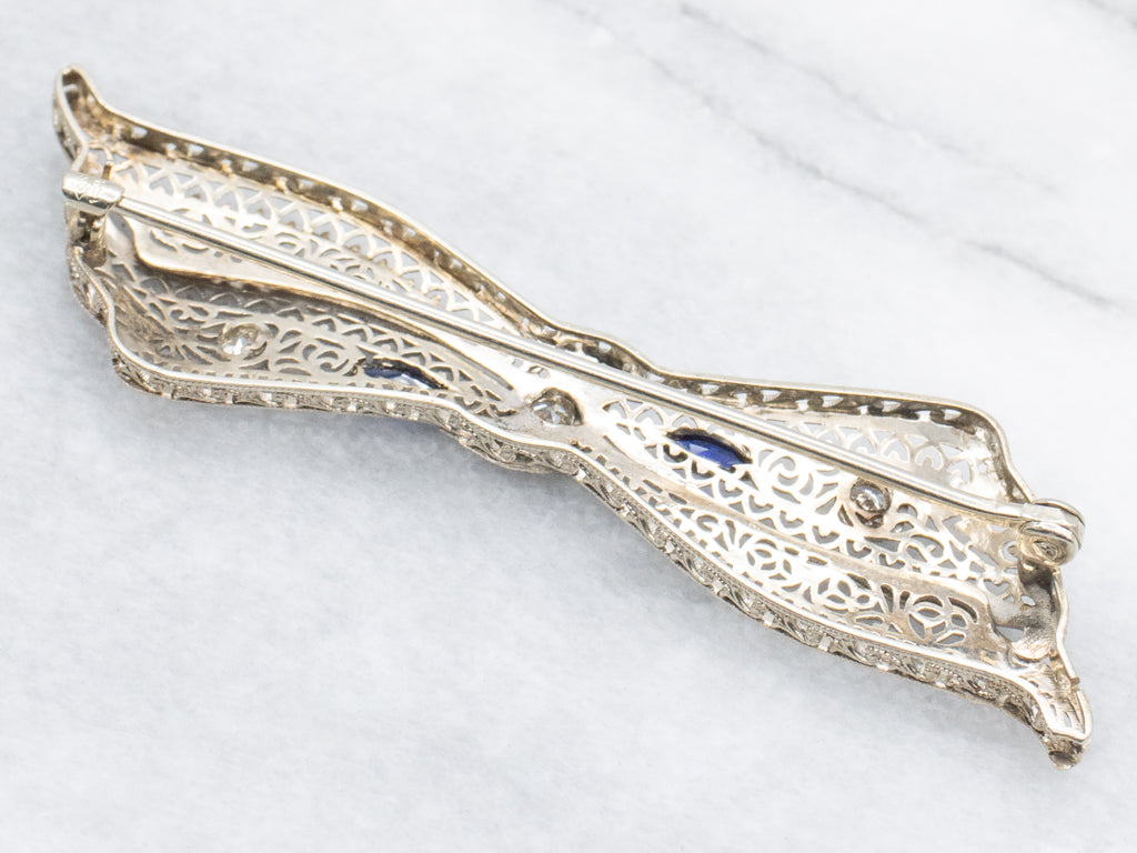 Antique Brod & Co Diamonds and Synthetic Sapphire Bow Brooch