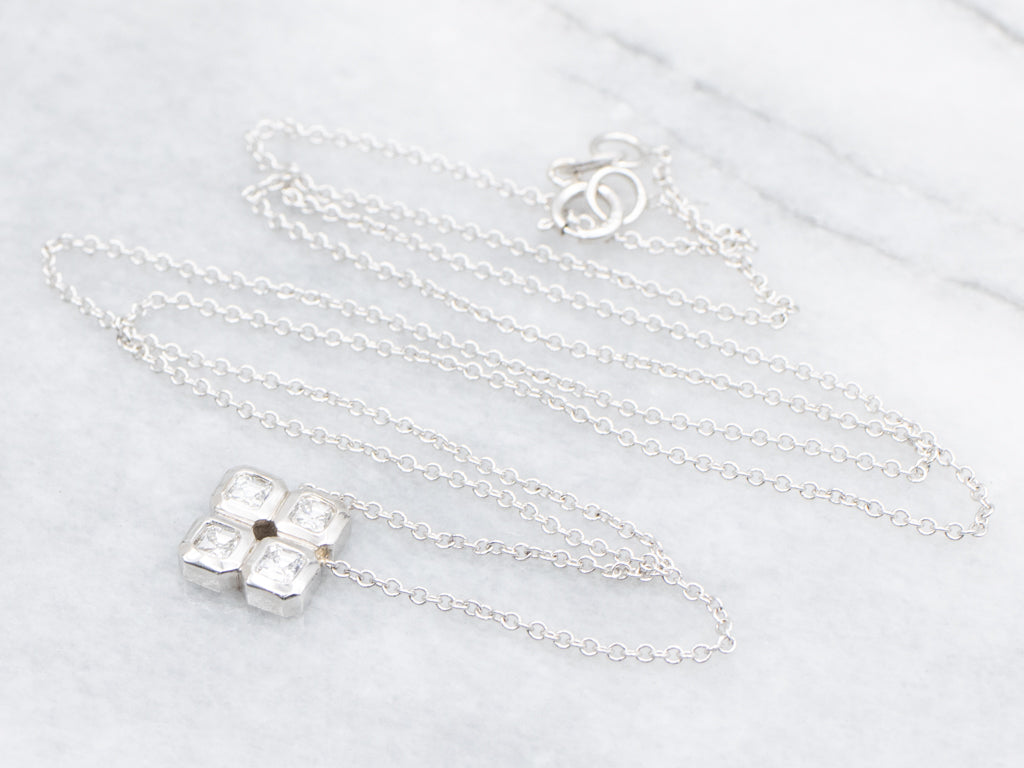 Italian Gold Assher-Cut Diamonds Square-Design Necklace