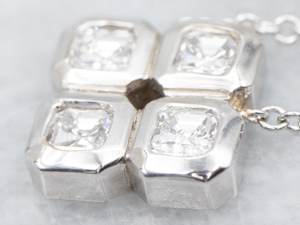 Italian Gold Assher-Cut Diamonds Square-Design Necklace