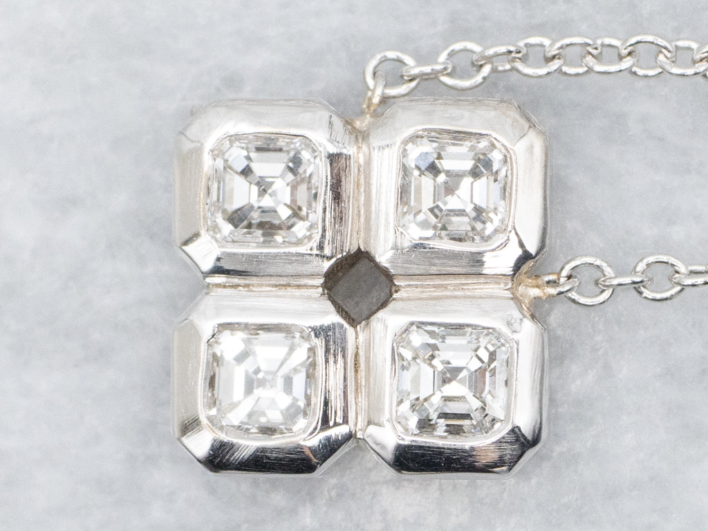 Italian Gold Assher-Cut Diamonds Square-Design Necklace