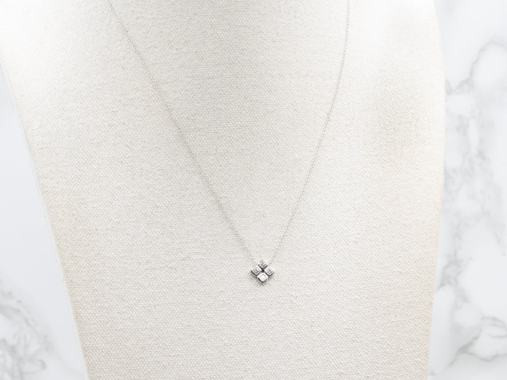 Italian Gold Assher-Cut Diamonds Square-Design Necklace