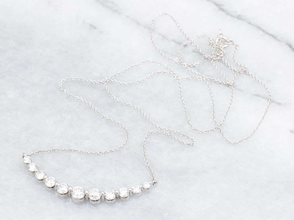 14K White Gold Diamond "Smiley" Crescent Necklace