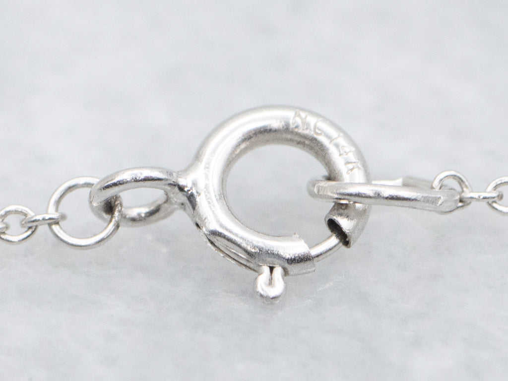 14K White Gold Diamond "Smiley" Crescent Necklace