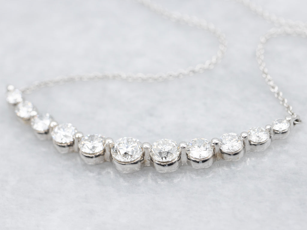 14K White Gold Diamond "Smiley" Crescent Necklace