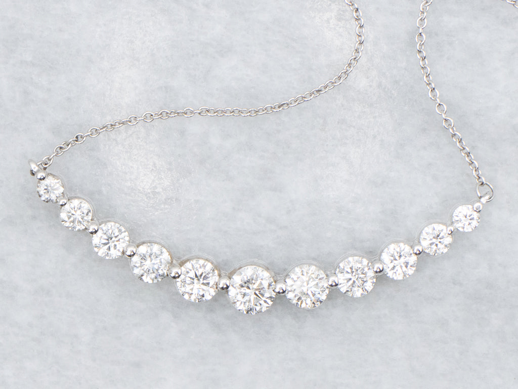 14K White Gold Diamond "Smiley" Crescent Necklace