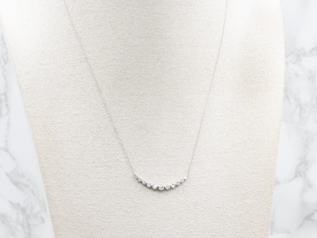 14K White Gold Diamond "Smiley" Crescent Necklace