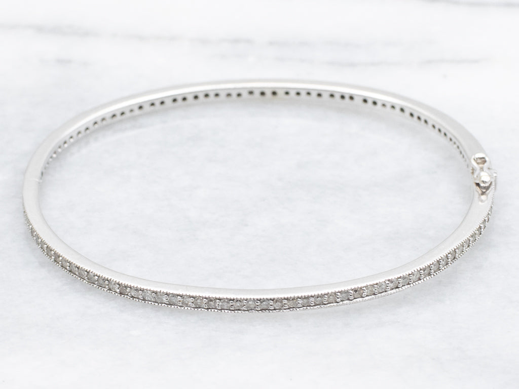 14K White Gold Diamond Bangle Bracelet