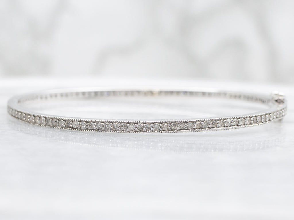 14K White Gold Diamond Bangle Bracelet
