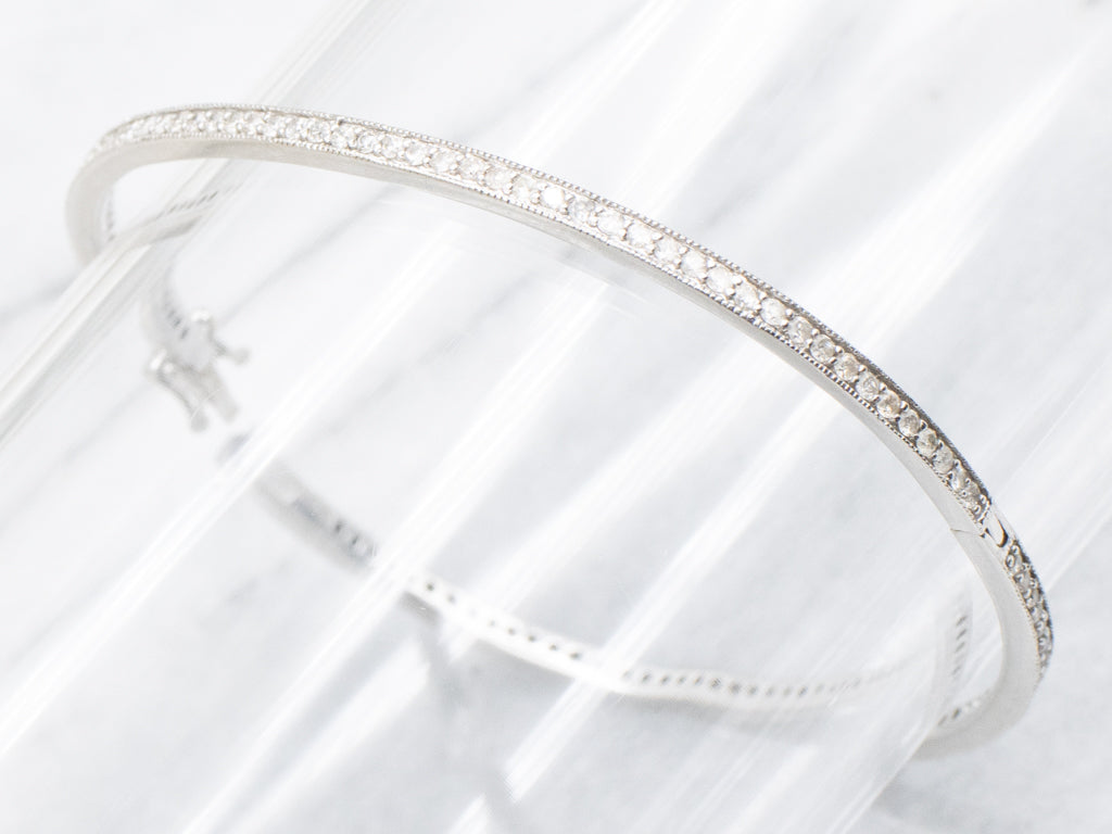 14K White Gold Diamond Bangle Bracelet