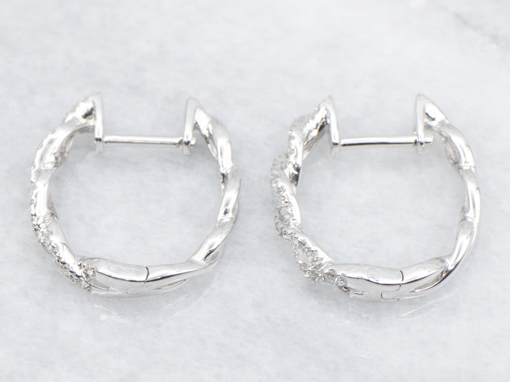 14K White Gold Diamond Twist Hoop Earrings