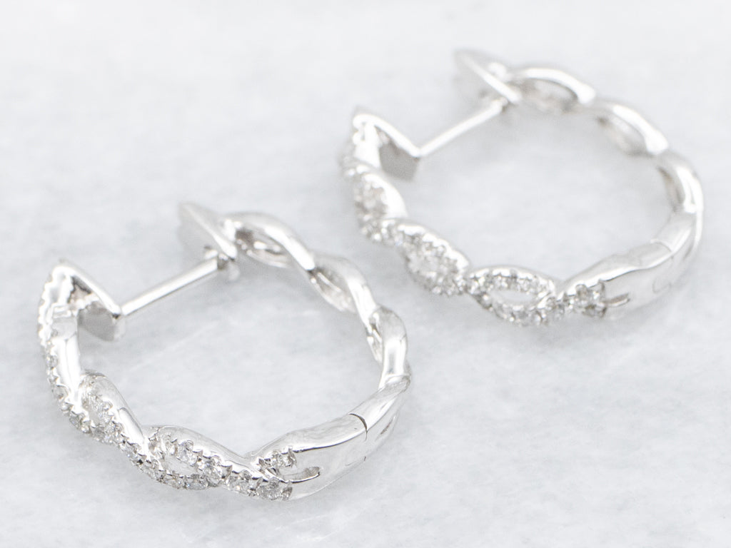 14K White Gold Diamond Twist Hoop Earrings