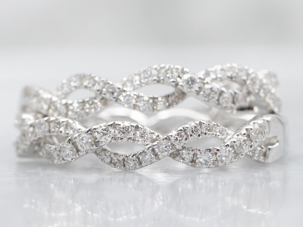14K White Gold Diamond Twist Hoop Earrings