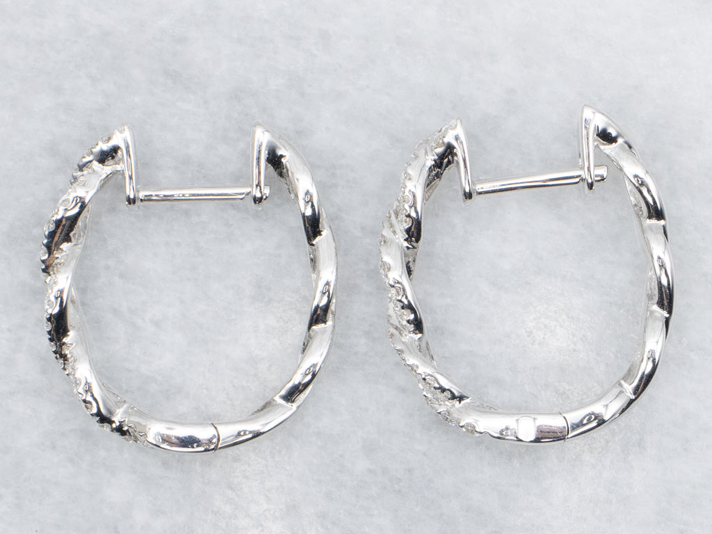 14K White Gold Diamond Twist Hoop Earrings