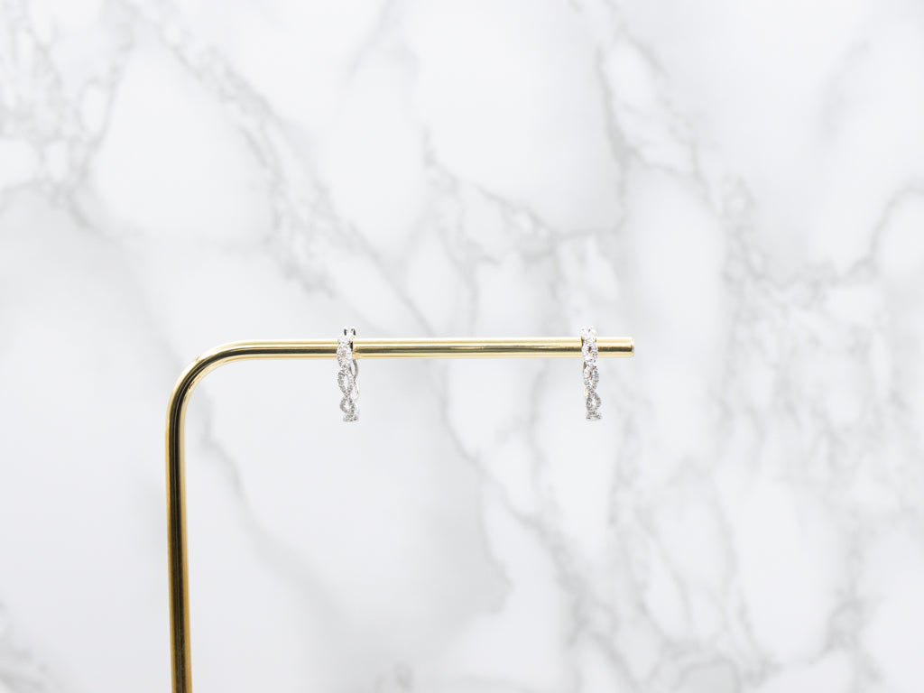 14K White Gold Diamond Twist Hoop Earrings