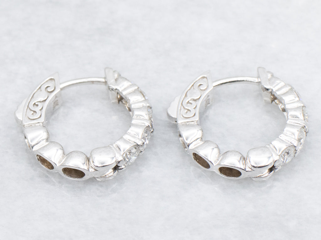14K White Gold Diamond Hoop Earrings