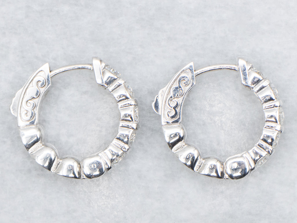 14K White Gold Diamond Hoop Earrings