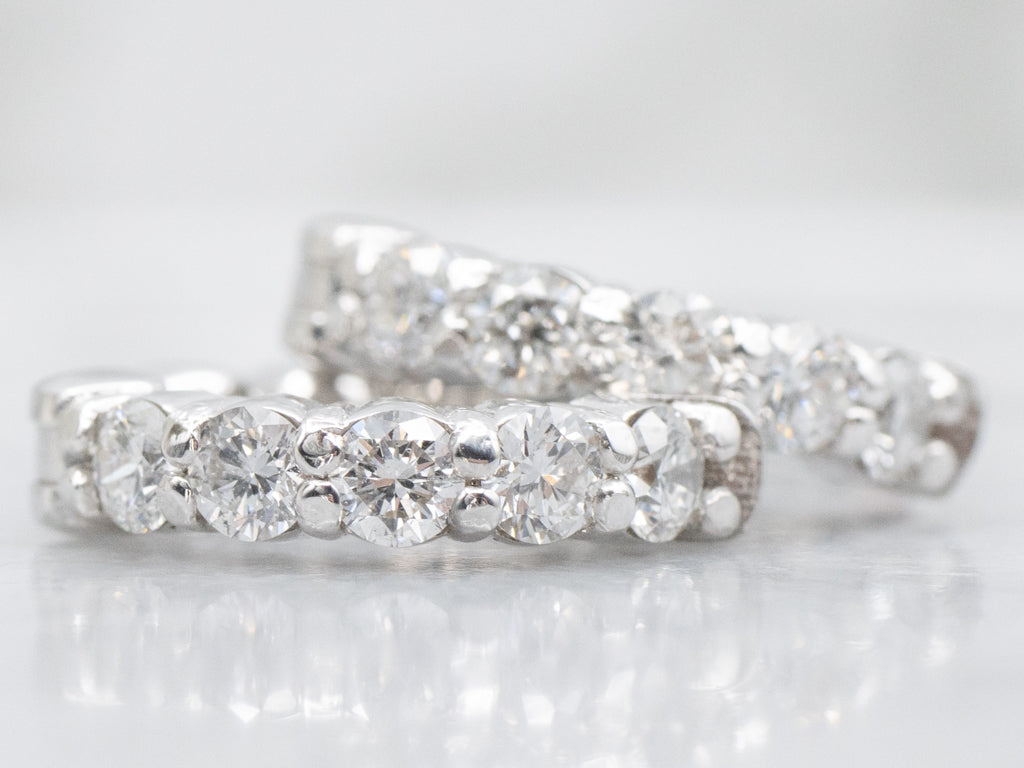 14K White Gold Diamond Hoop Earrings