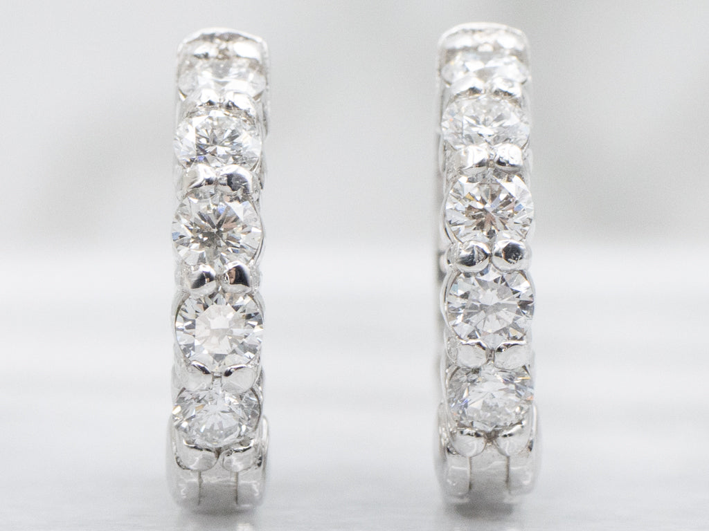 14K White Gold Diamond Hoop Earrings