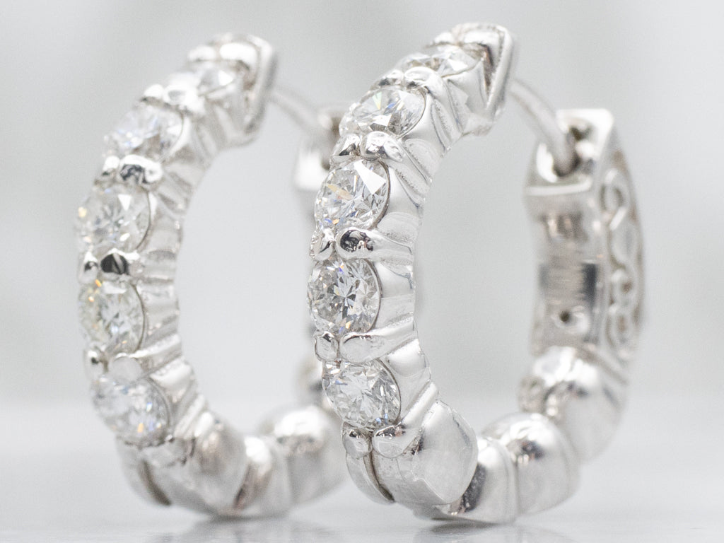 14K White Gold Diamond Hoop Earrings