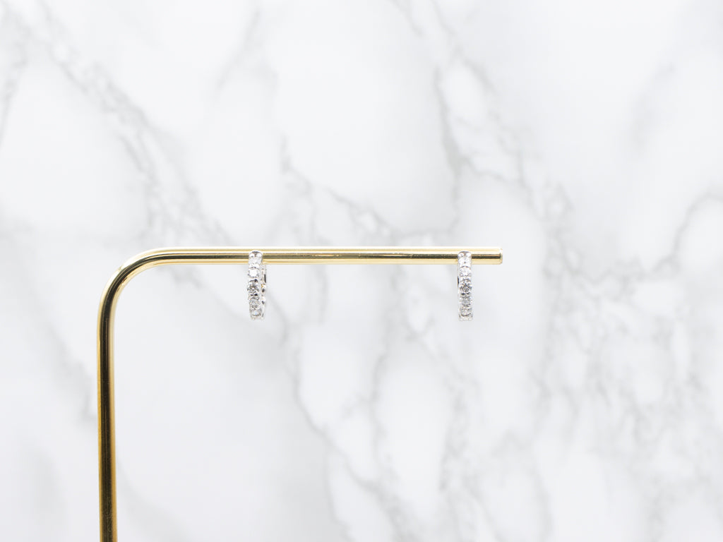 14K White Gold Diamond Hoop Earrings