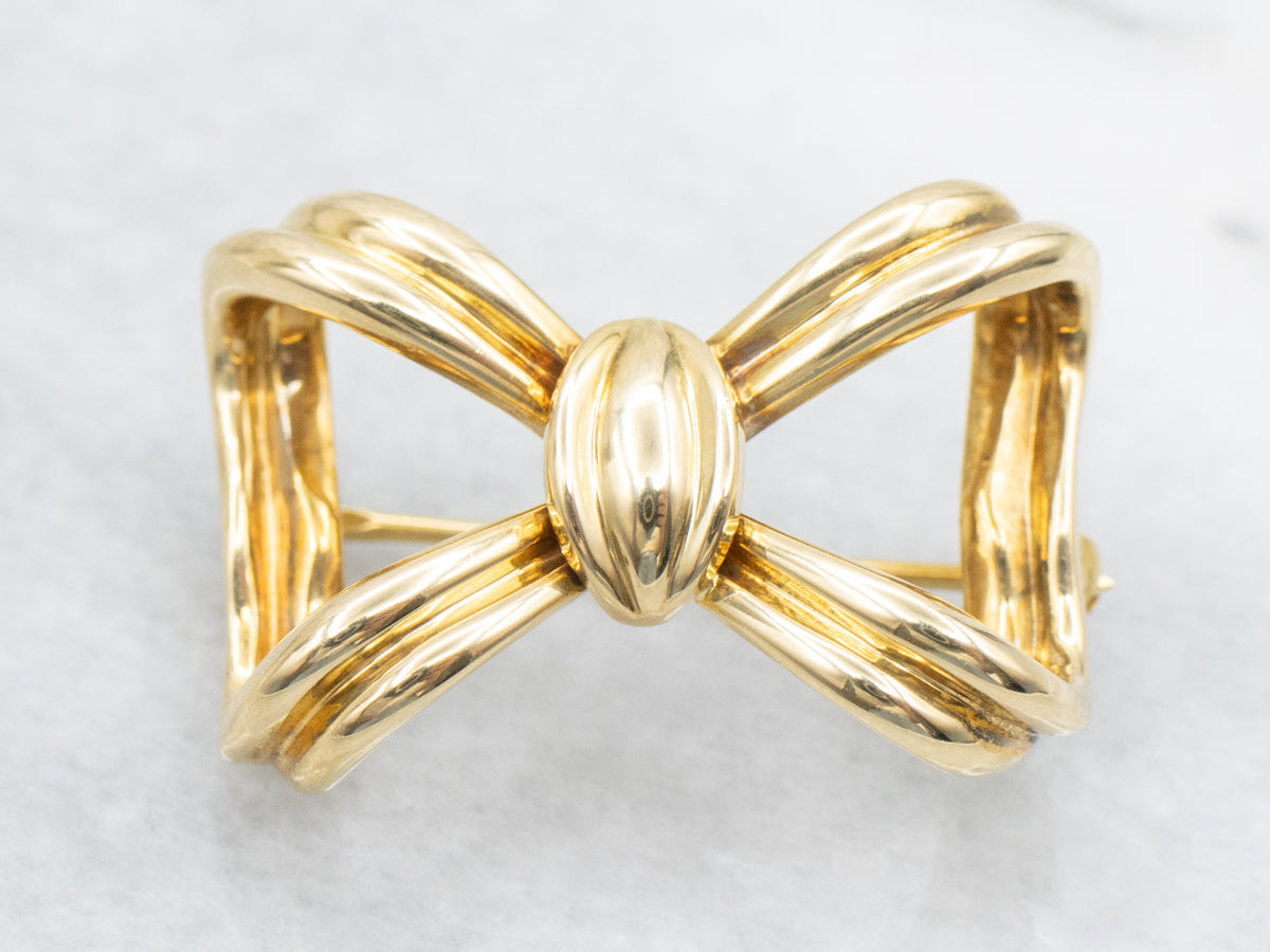 Vintage Double Ribbon Tiffany & Co. Gold Brooch