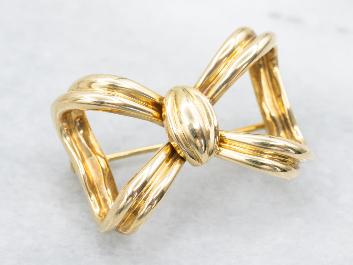 Vintage Double Ribbon Tiffany &amp; Co. Gold Brooch