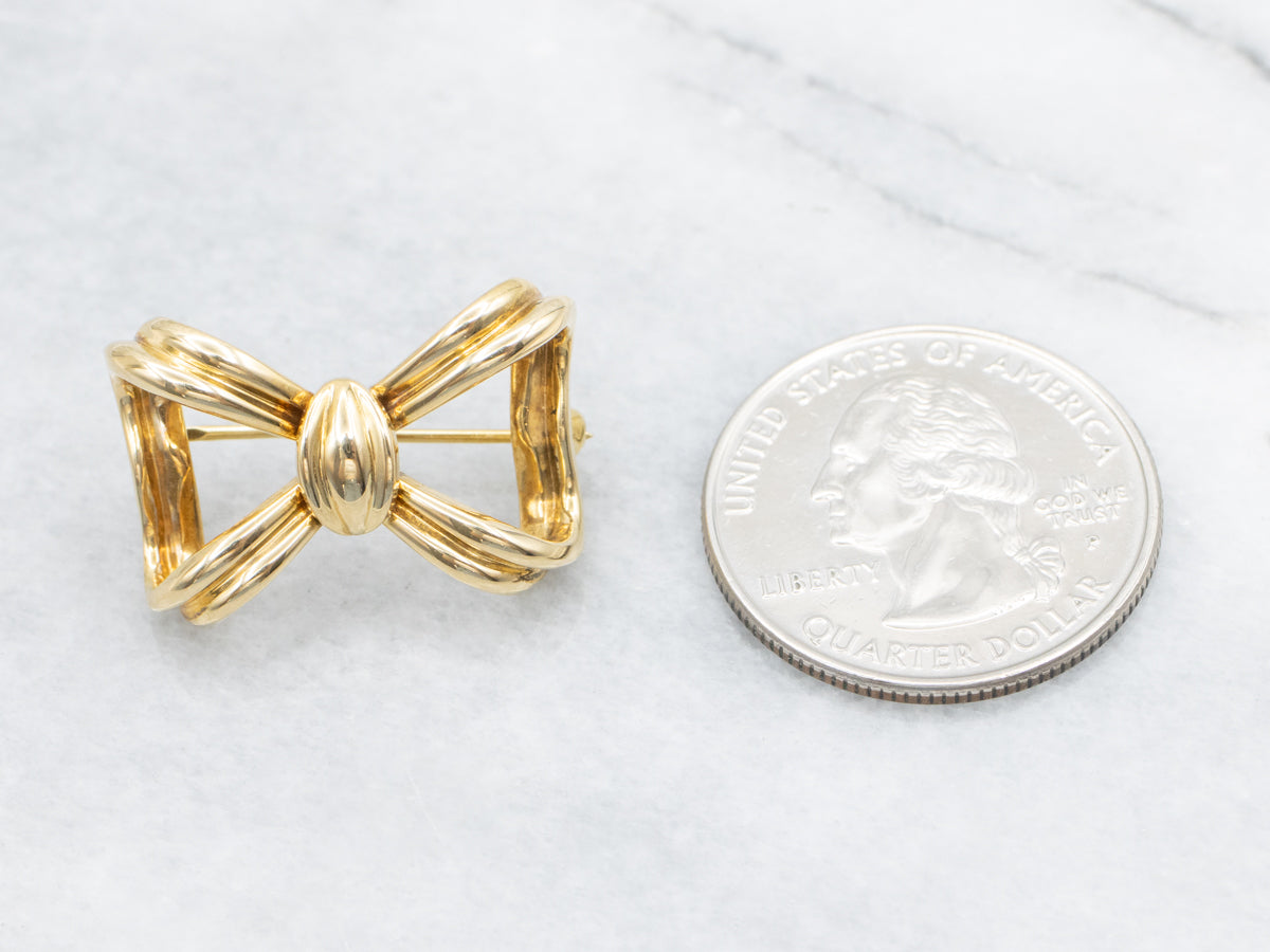 Vintage Double Ribbon Tiffany & Co. Gold Brooch