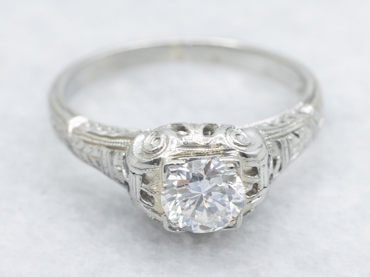 Antique Hand-Engraved Diamond Engagement Ring