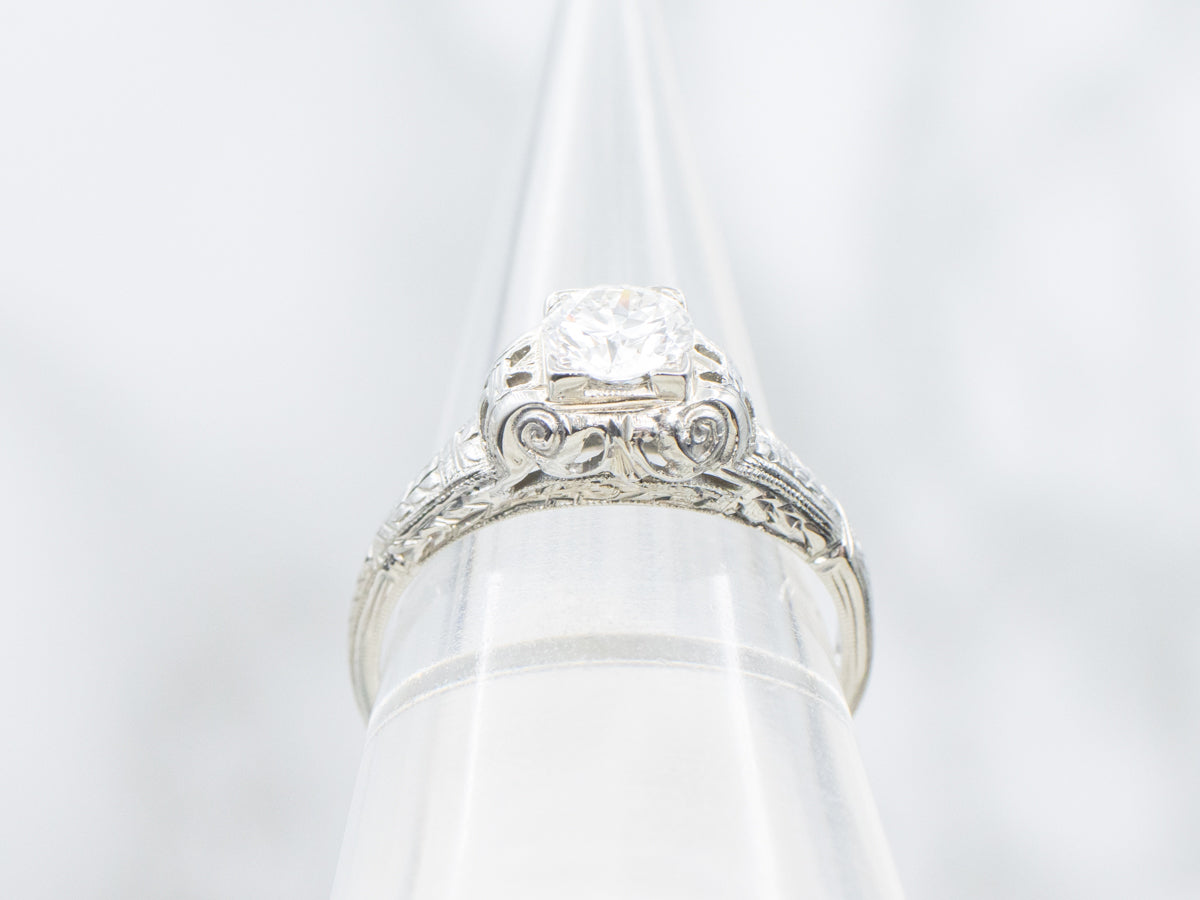Antique Hand-Engraved Diamond Engagement Ring