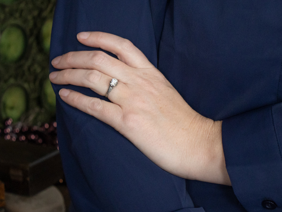 Antique Hand-Engraved Diamond Engagement Ring