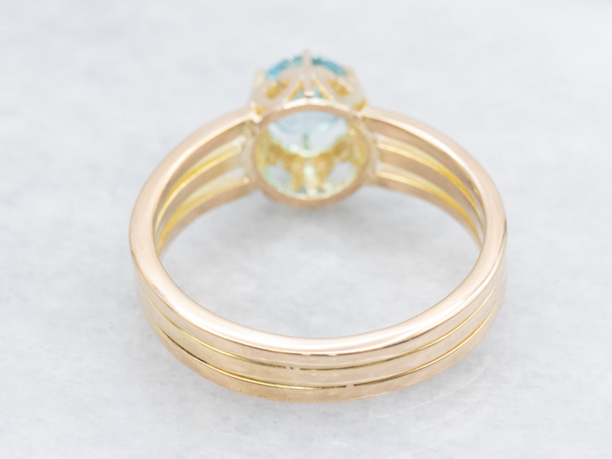 Bright Blue Zircon Rose Gold Solitaire Ring