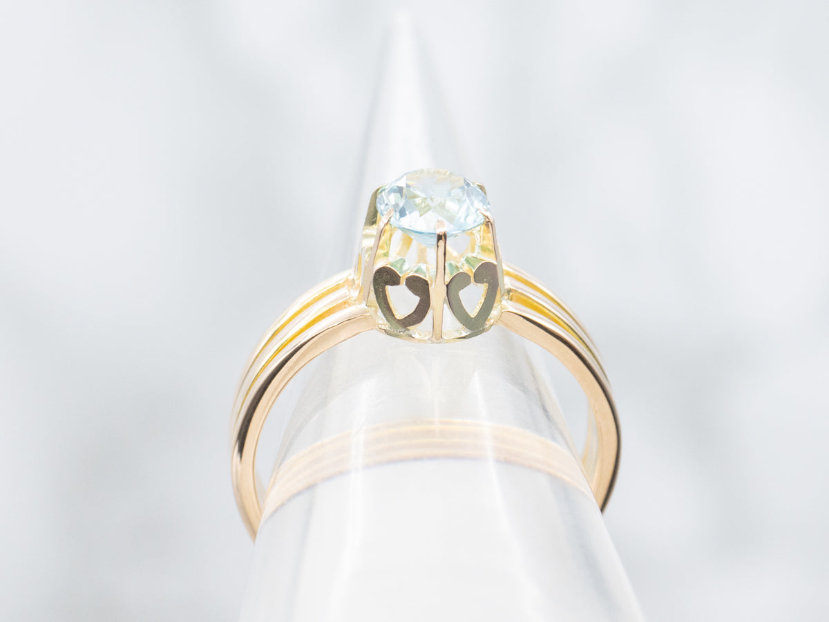 Bright Blue Zircon Rose Gold Solitaire Ring