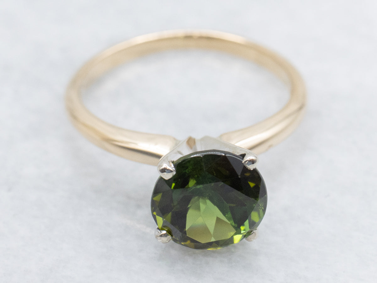 Round Cut Green Tourmaline Solitaire Ring