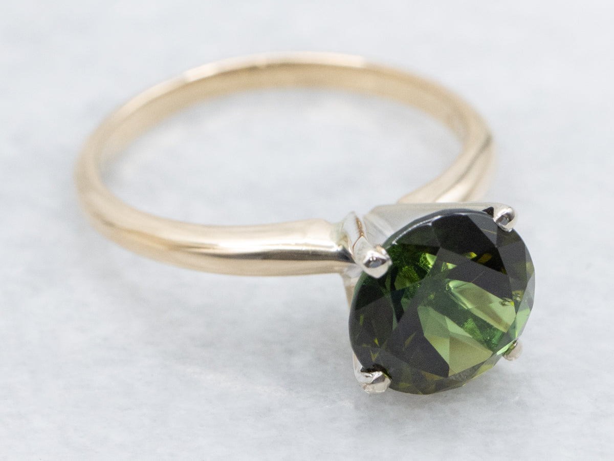 Round Cut Green Tourmaline Solitaire Ring