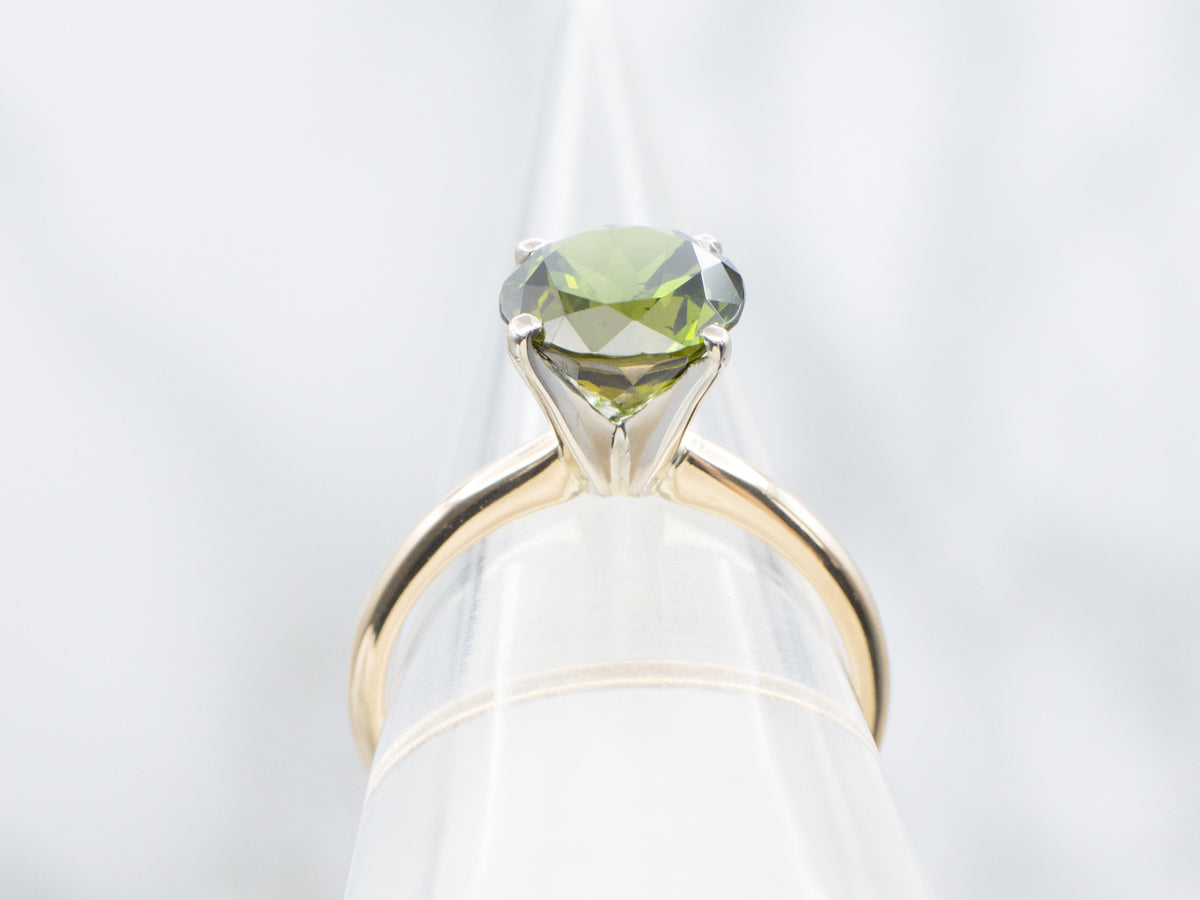 Round Cut Green Tourmaline Solitaire Ring
