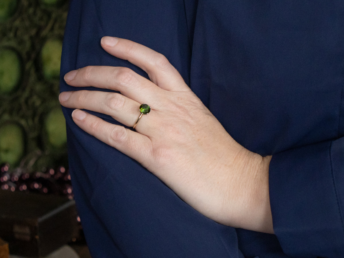 Round Cut Green Tourmaline Solitaire Ring