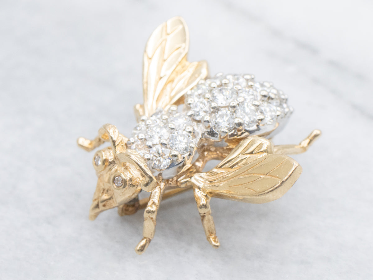 Sparkling Diamond-Encrusted Bumblebee Pin