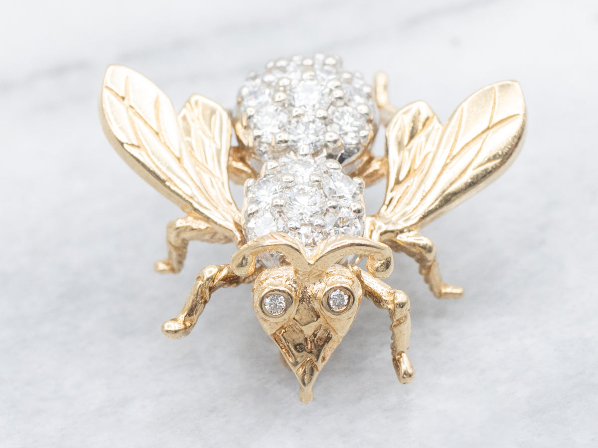 Sparkling Diamond-Encrusted Bumblebee Pin