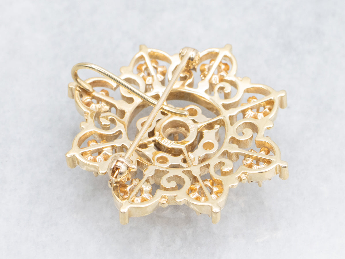Ornate Scrolling-Gold Diamond Pin or Pendant