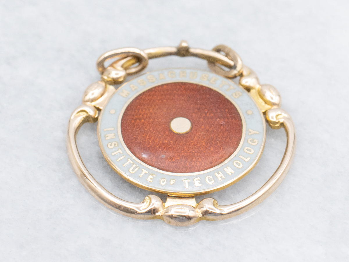 Vintage Gold and Enamel M.I.T Pendant with Double Bail
