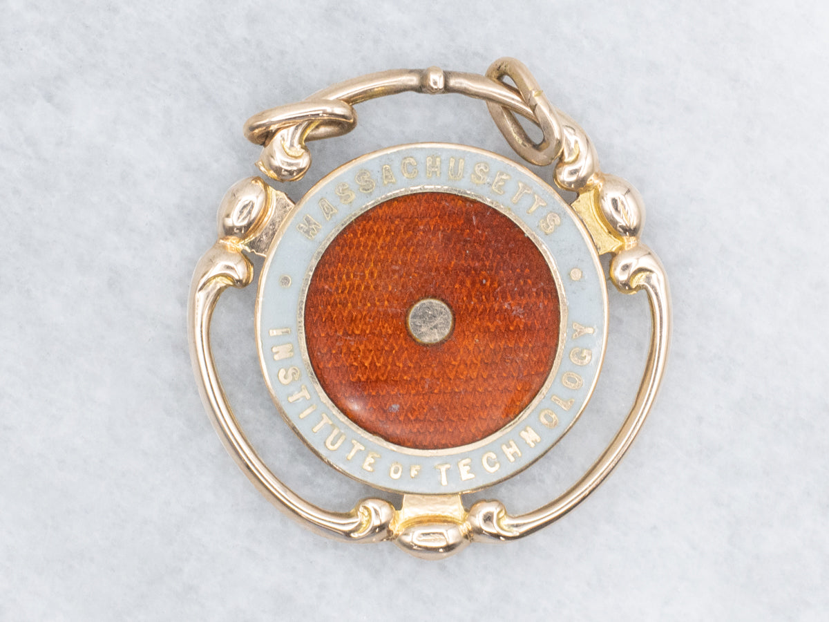Vintage Gold and Enamel M.I.T Pendant with Double Bail