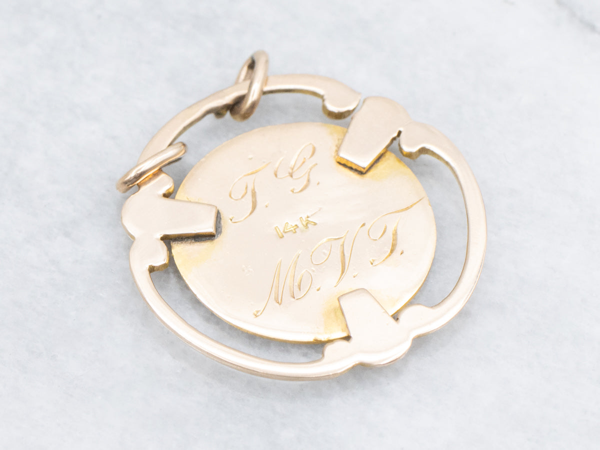 Vintage Gold and Enamel M.I.T Pendant with Double Bail