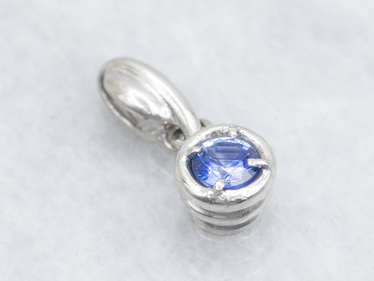 Bright Blue Round-Cut Sapphire Platinum Pendant