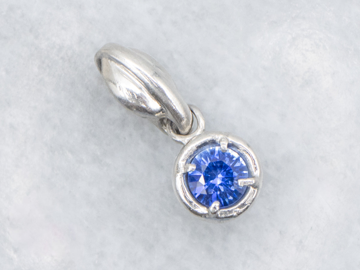 Bright Blue Round-Cut Sapphire Platinum Pendant