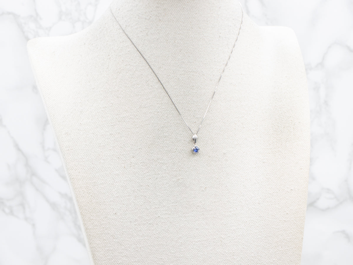 Bright Blue Round-Cut Sapphire Platinum Pendant
