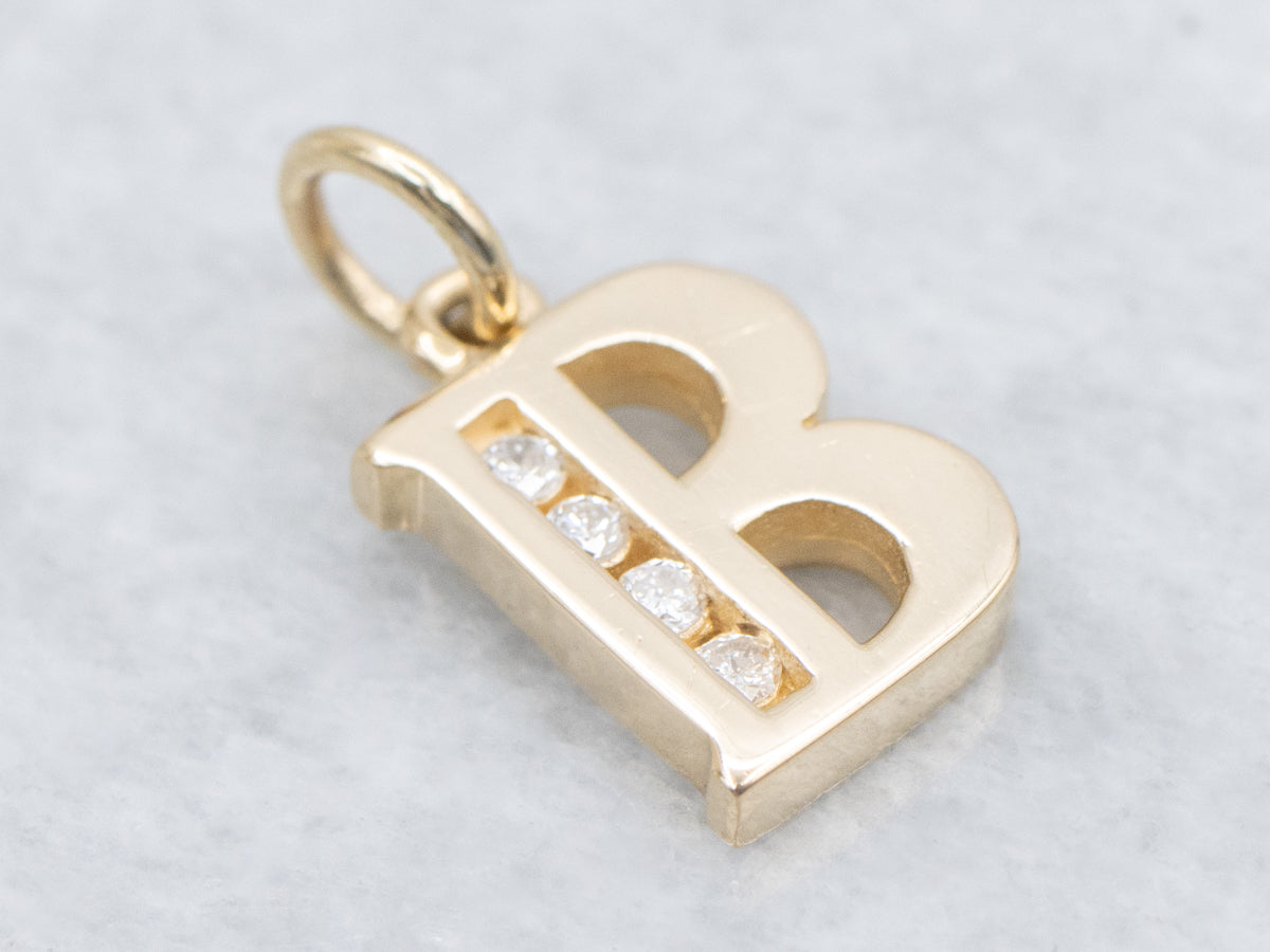 Yellow Gold Diamond "B" Initial Pendant