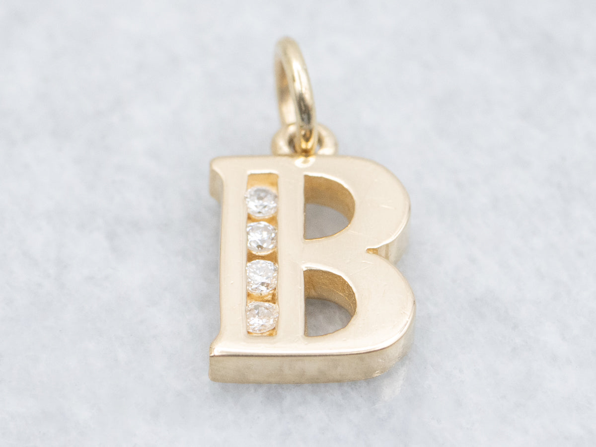 Yellow Gold Diamond "B" Initial Pendant
