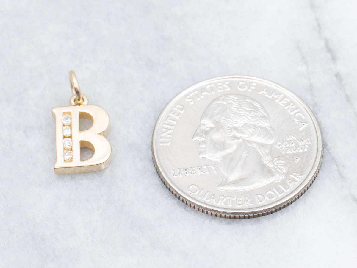 Yellow Gold Diamond "B" Initial Pendant